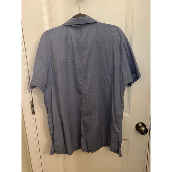 Eileen Fisher Organic Cotton Stretch Collar Button Down Blue L Shirt Career Boxy - Picture 4 of 10